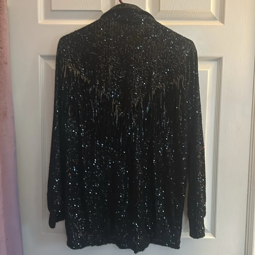 BUCKLE Blue B collection MEDIUM Sequin fringe western shirt.BELT SOLD SEPARATELY - Picture 5 of 14